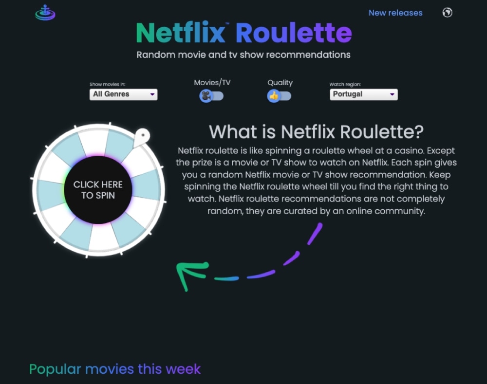 Screenshot of Netflix Roulette